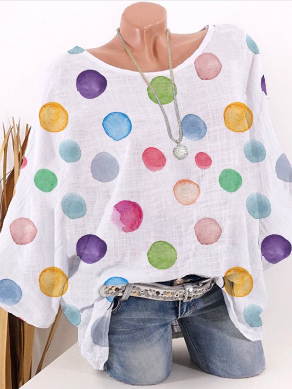 

Round Neck Dot Printed Half Sleeve Blouse