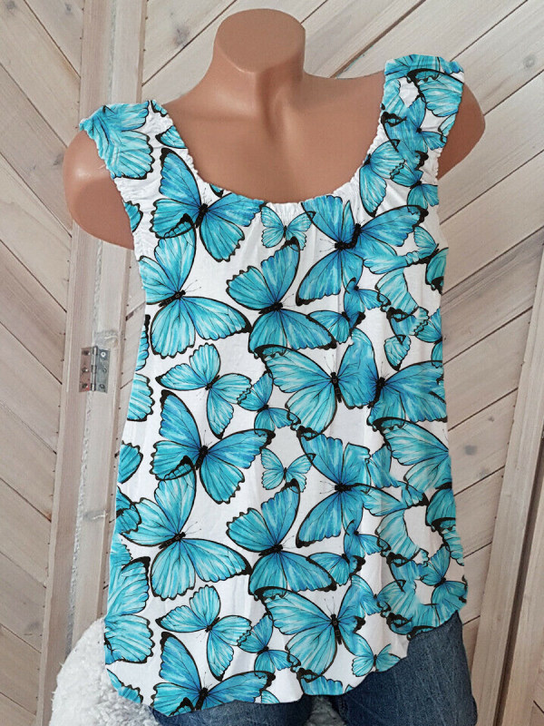 

Butterfly Print Sleeveless T-shirt