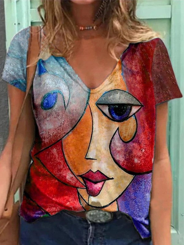 

Art Print V-neck Short Sleeve T-shirt