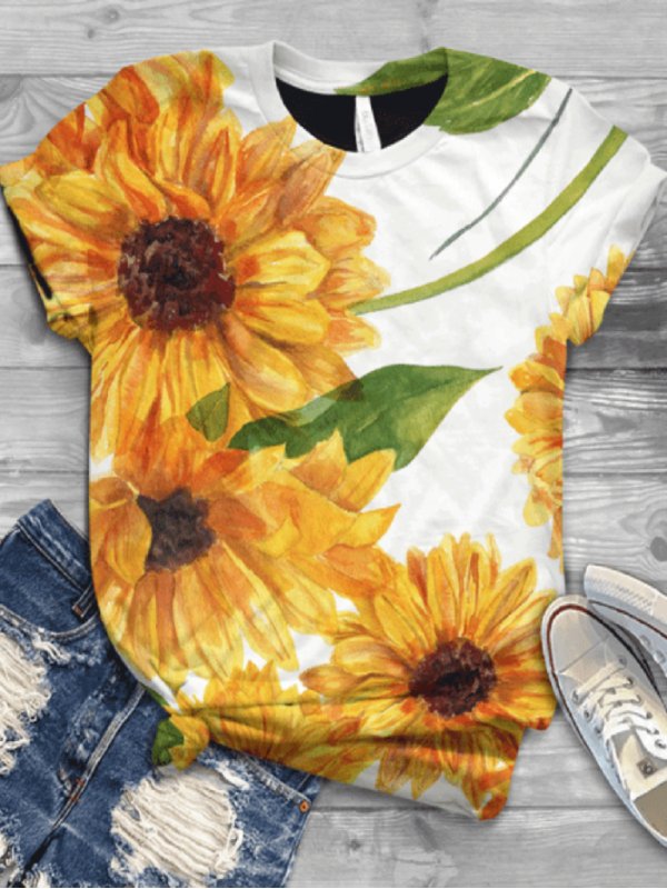 

Fashion casual printed top round neck pullover T-shirt