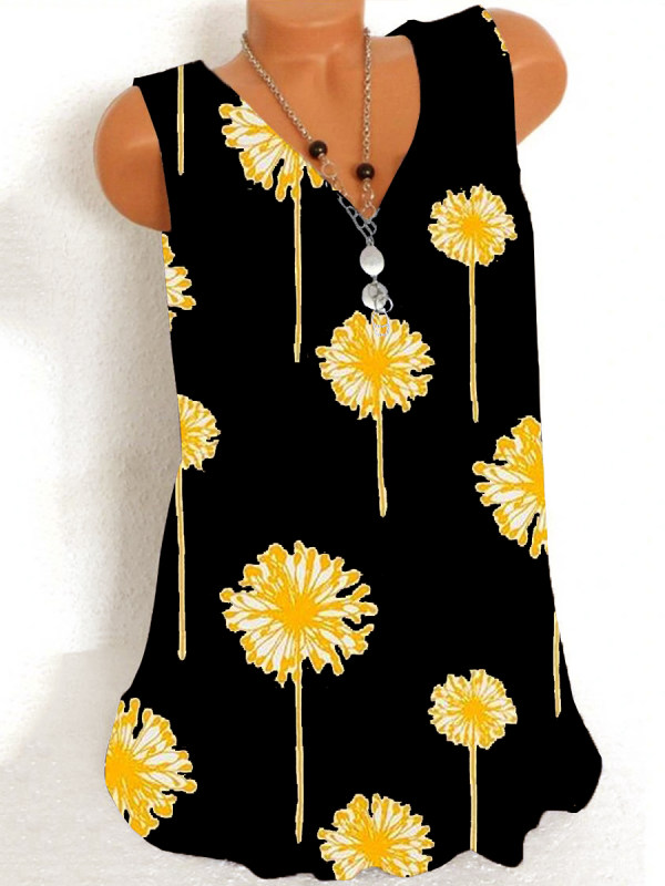 

V Neck Printed Sleeveless T-shirt