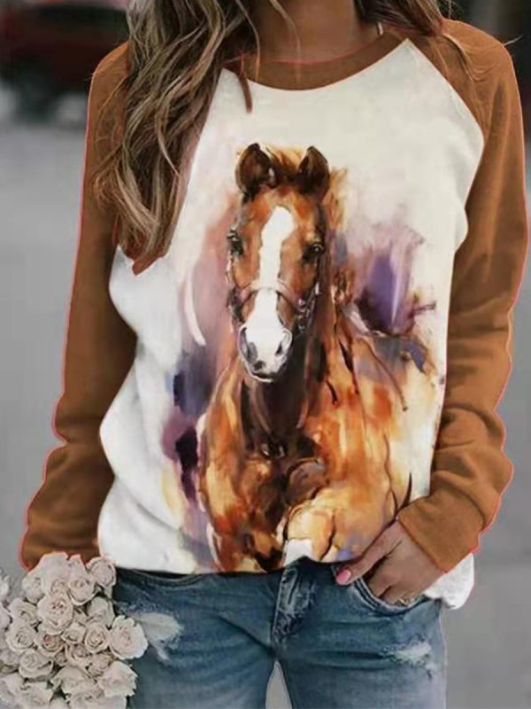 

Ladies tie-dye horse print pullover