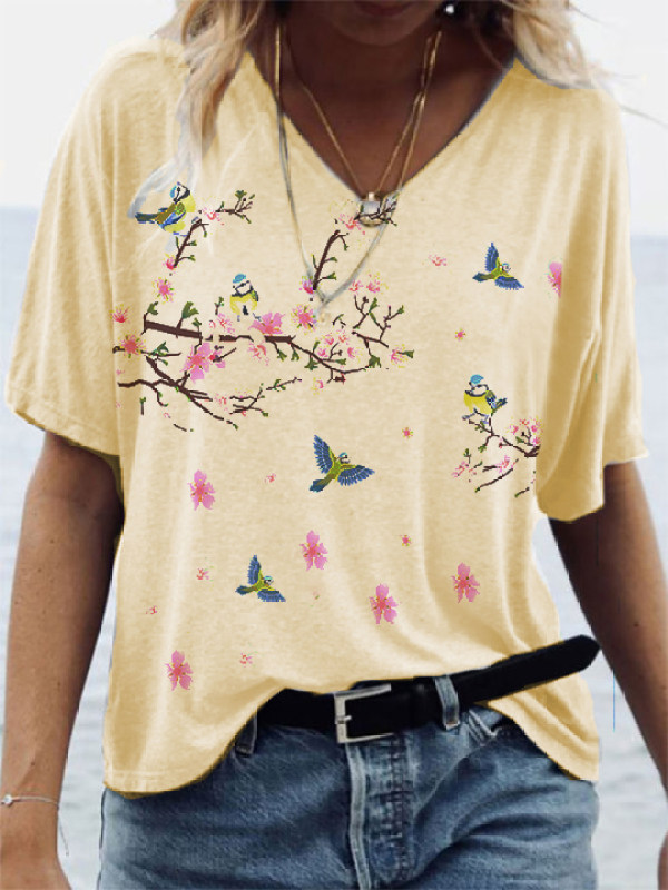 

Ladies Floral And Bird Print T-shirt