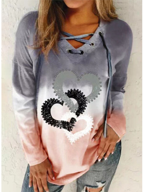

Ladies Love Lace Printed Long Sleeve Loose Top