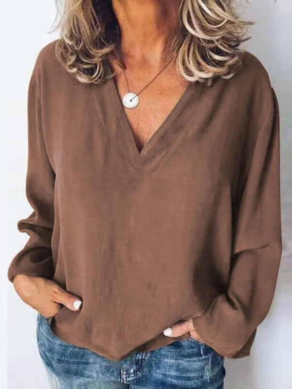 

Women Casual Solid Color Long Sleeve Blouse