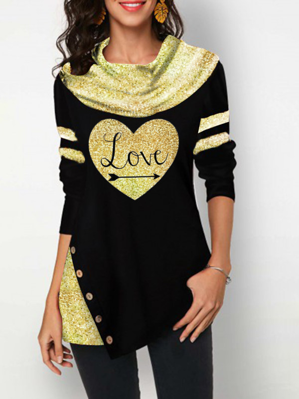 

Casual all-match love printing long-sleeved T-shirt