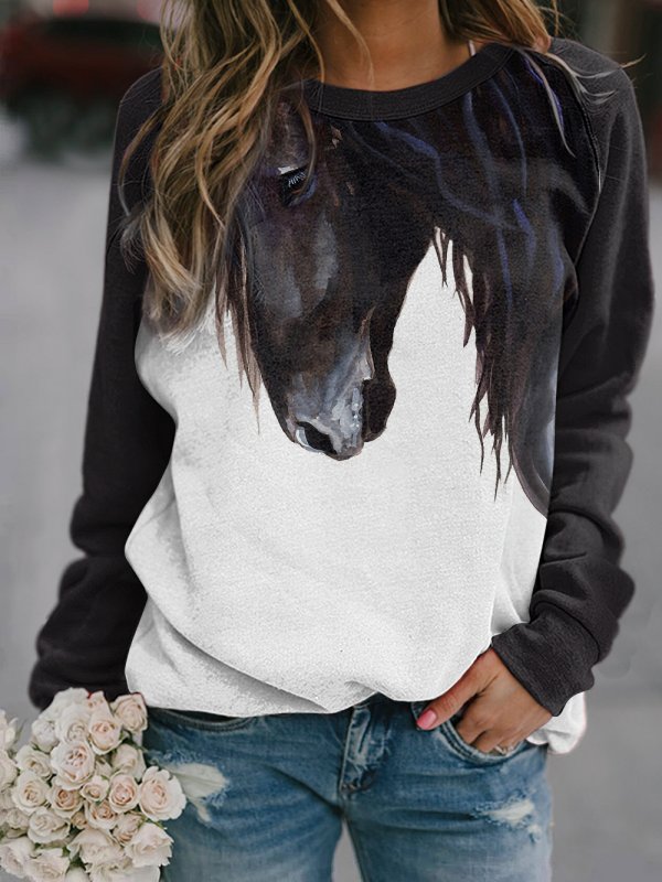 

Horse print casual sweatshirt