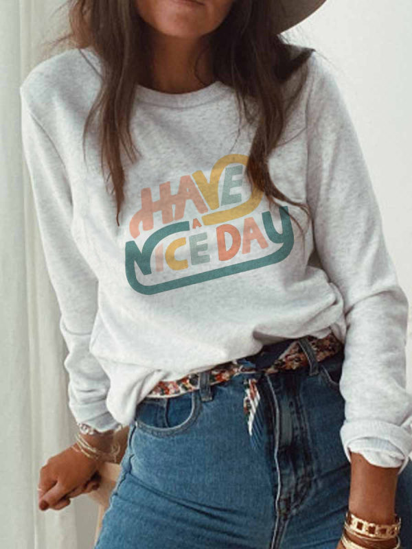 

Letter Print Long Sleeve Crew Neck T-shirt