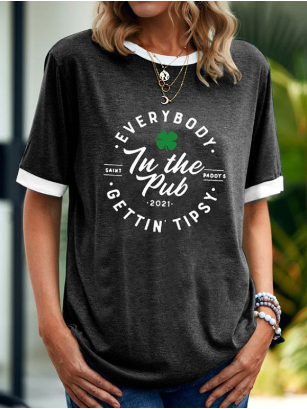 

Round Neck Contrast Letter Printing Casual Short-sleeved T-shirt