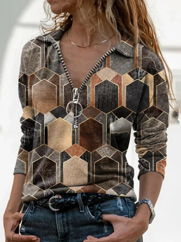 

Multi-color Print Long Sleeve Casual T-shirt For Women