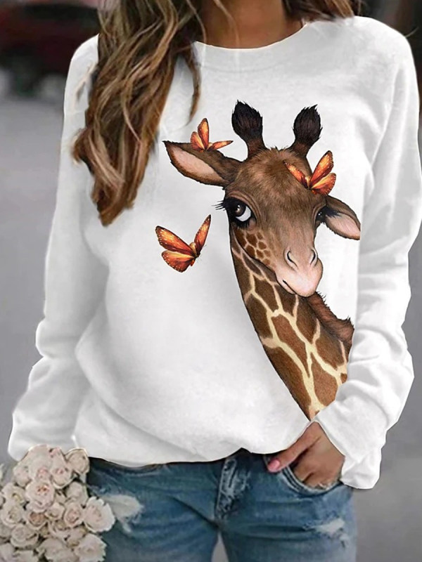 

Casual Giraffe Print Crew Neck Sweatshirt