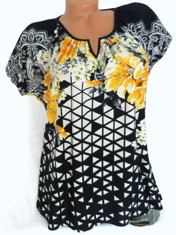 

Floral Printed Short Sleeve Casual T-shirt For Women