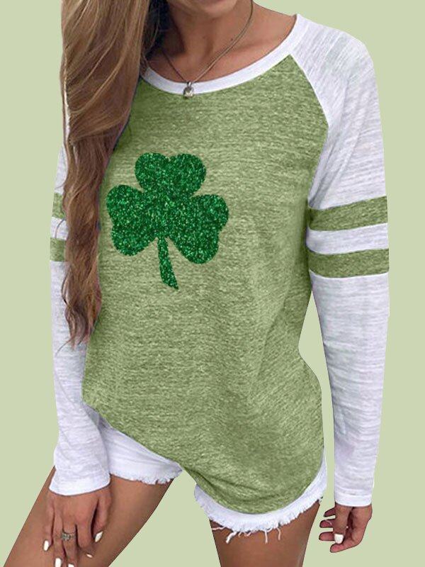 

Women's Saint Patrick's Day Sequined Lucky Casual Crew Neck T-Shirt