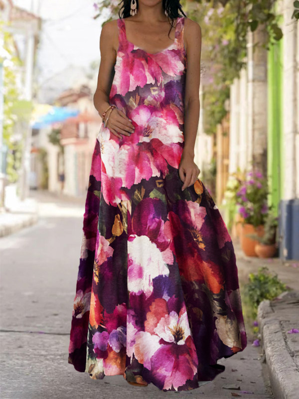 

Floral print casual and floor-length dress