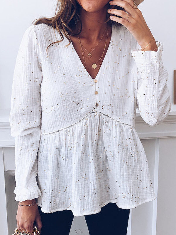 

Floral Print Long Sleeve V-neck Blouse