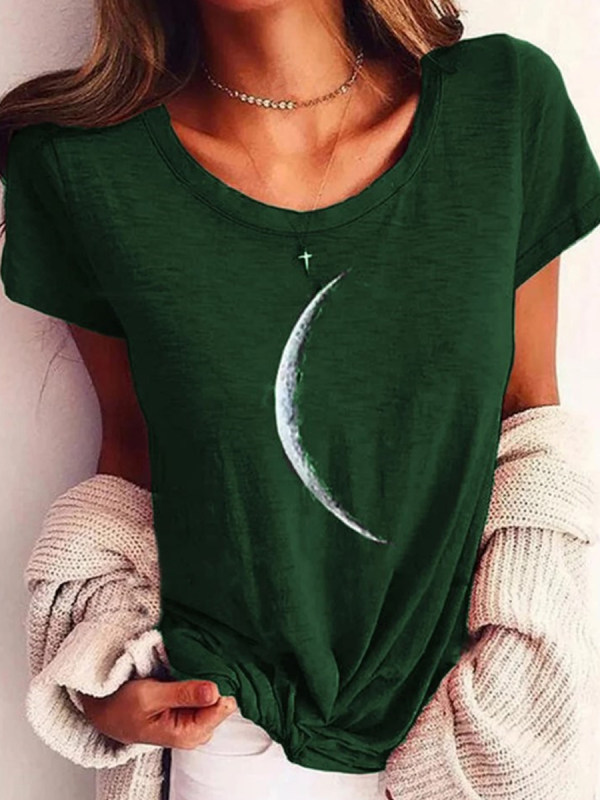 

Casual Moon Print Crew Neck T-shirt