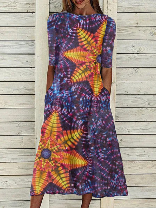 

Ladies' tie-dye printed casual dress