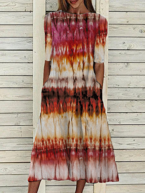

Ladies tie-dye printed round neck dress