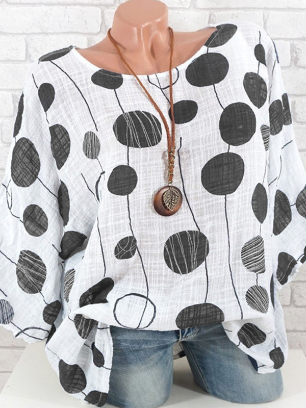 

Polka Dot Three-Quarter Sleeve Blouse