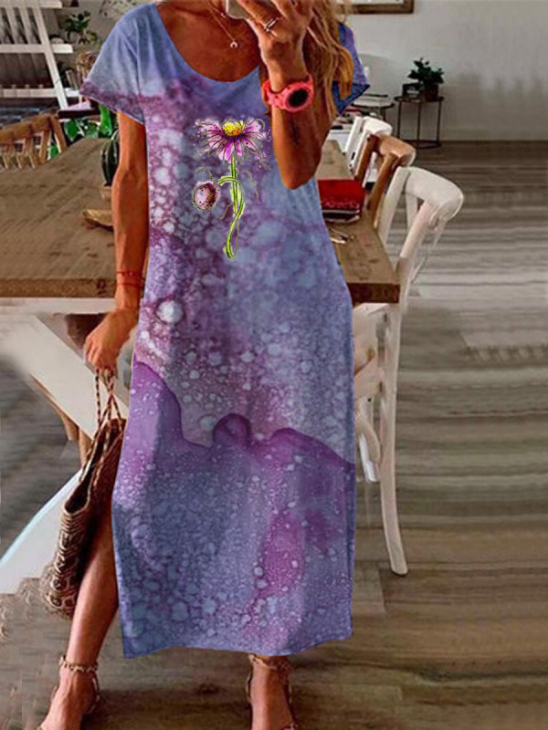 

Casual Sunflower Tie-dyed Print Maxi Dress