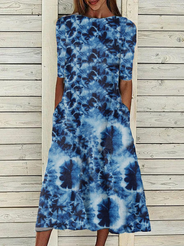 

Ladies tie-dye printed round neck dress