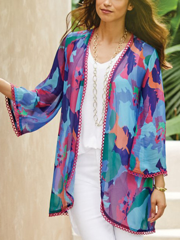 

Vintage Printed Color Long Sleeve Cardigan