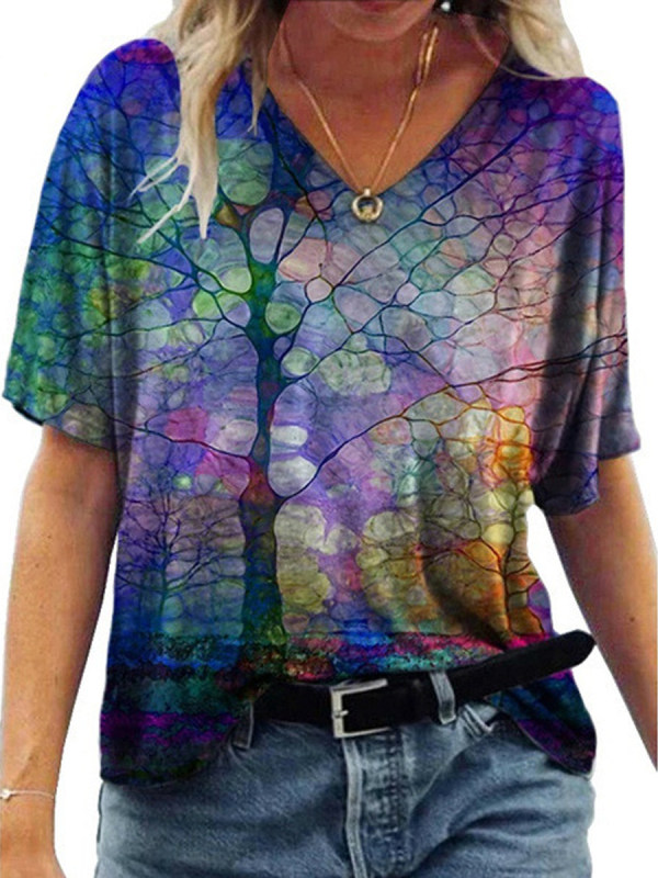 Casual V-Neck Abstract Painting Short-Sleeved T-Shirt Only $15.99 ...