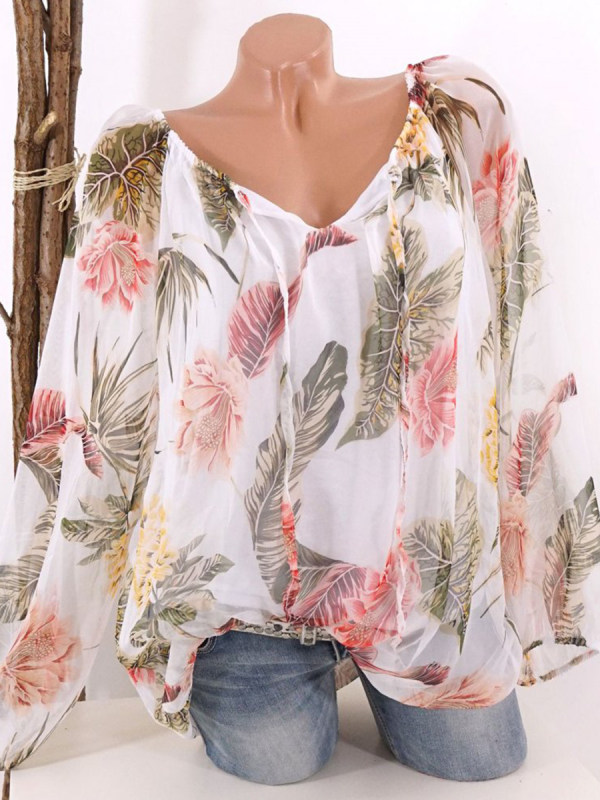 

Women Casual Print Long Sleeve Two-piece-Blouse Vest And Blouse