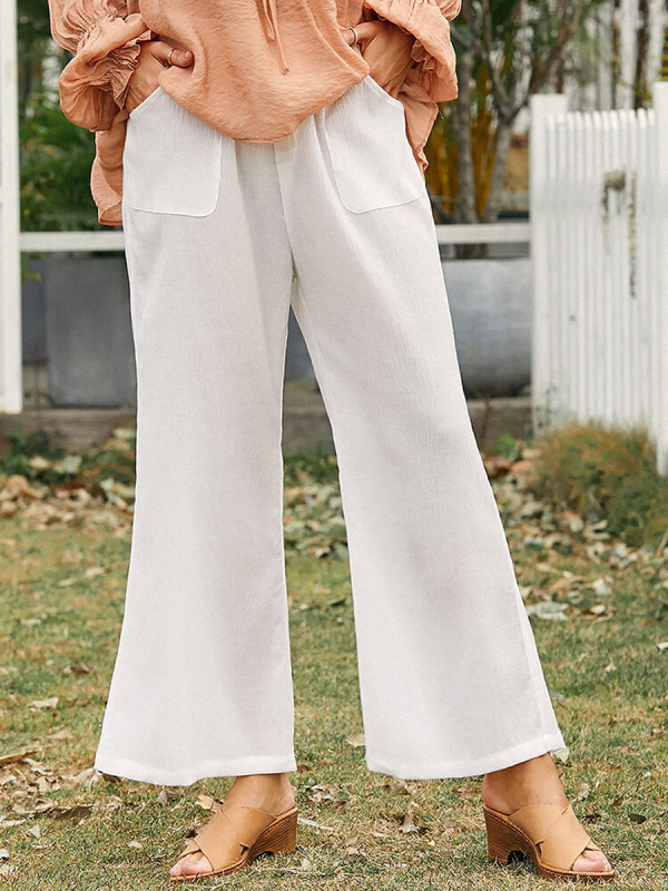 

Loose Solid Color Drawstring Pocket Casual Pants