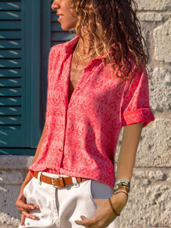 

Loose casual printed short sleeve shirt