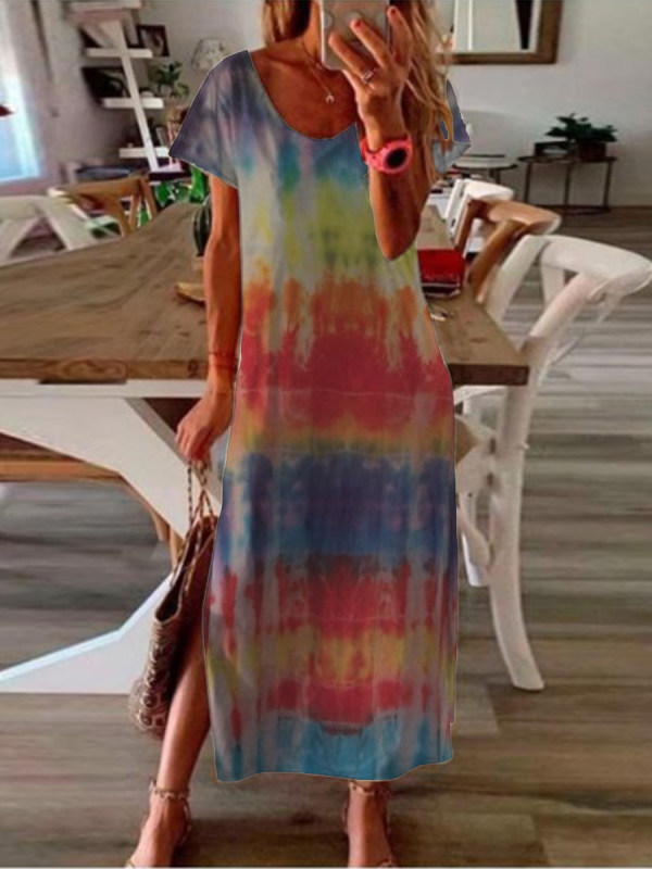 

Retro Tie Dyed Casual Short Sleeve Dress