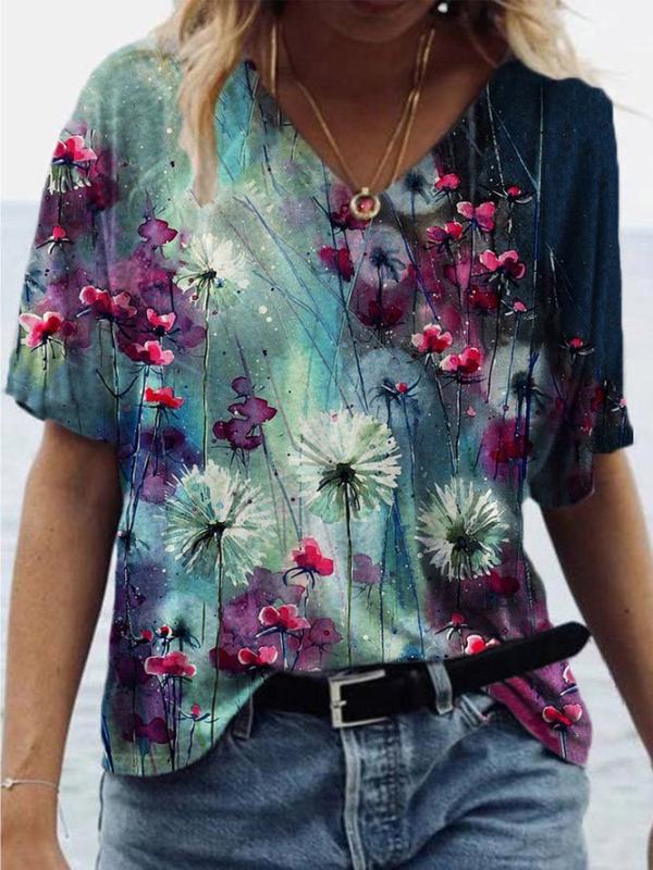 

Colorful Dandelion Painting Casual Short Sleeve Shirts & Tops