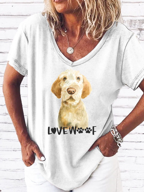 

Womens pet print short sleeve T-shirt