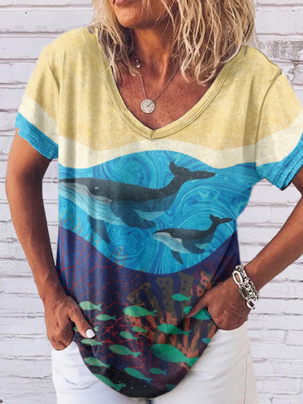 

Womens whale print short sleeve T-shirt