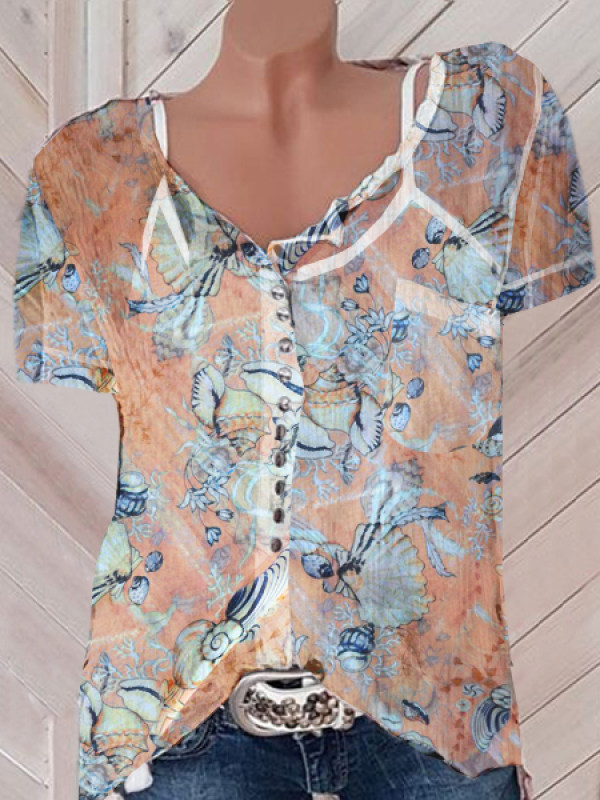 

Ladies print short sleeve shirt