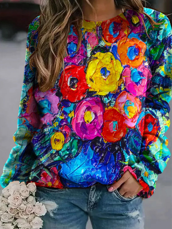 

Fashion Printed Round Neck Sweatshirt