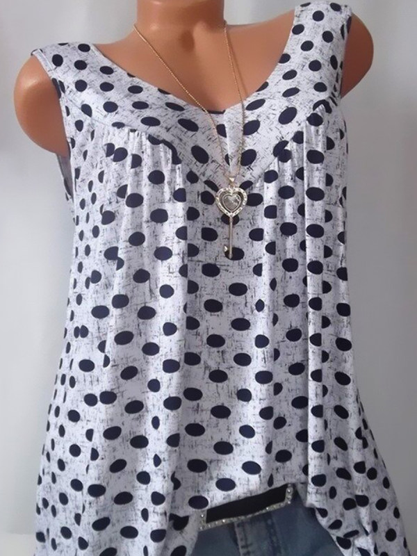 

V Neck Loose Fitting Dot Sleeveless T-Shirts