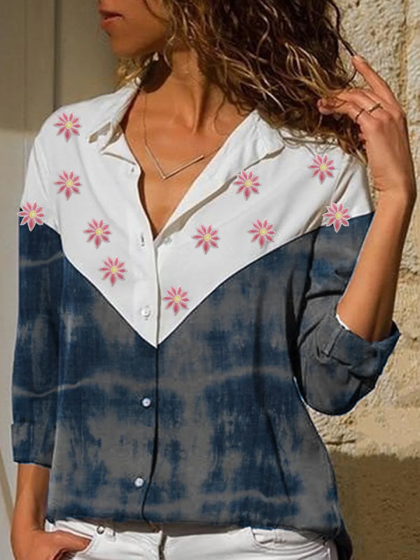 

Ladies floral tie-dye contrast print shirt