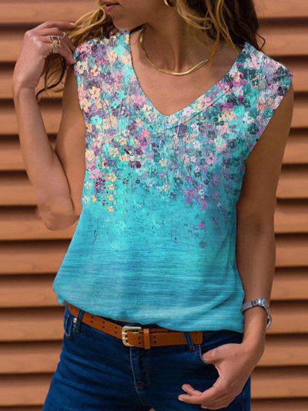 

Fashion V-neck Floral Print Vest