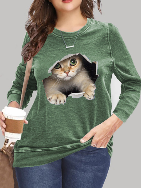 

Casual Cat Print Crew Neck T-shirt