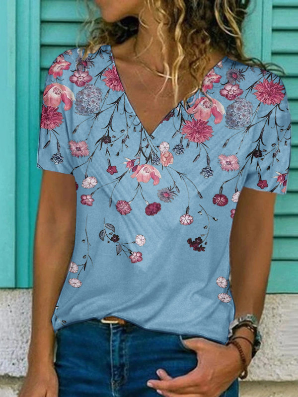 Casual Floral Print Short-Sleeved T-Shirt Only $15.99 - Holapick.com