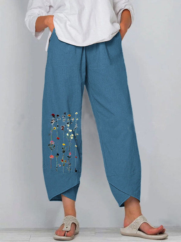 Casual Floral Print Cotton Linen Pants Women - Holapick.com