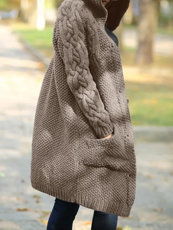 Зимний однобортный вязаный свитер с капюшоном - Funluc.com 
