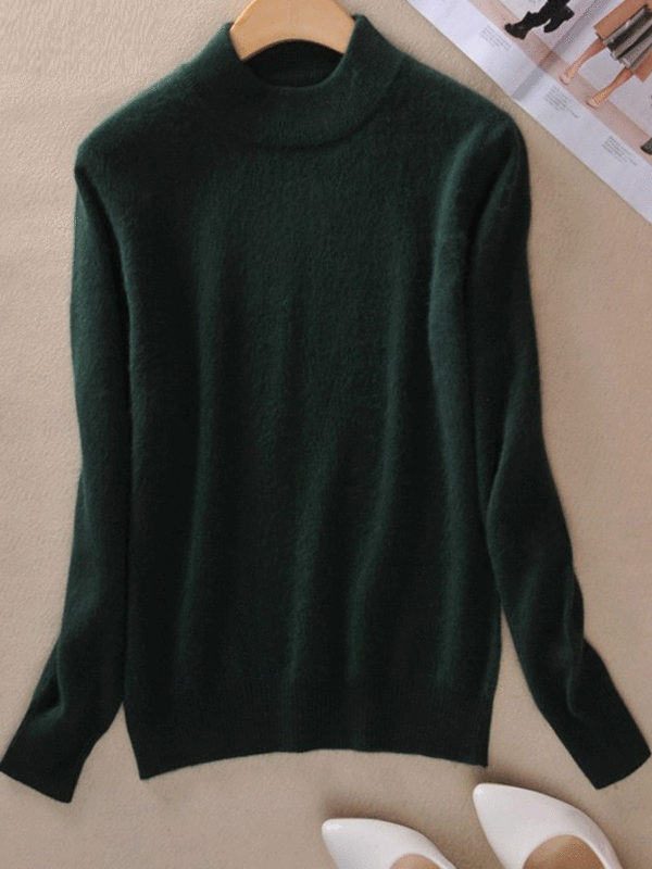 Set Of Women's Half-high Collar Cashmere Sweater Knit Bottoming Slim Sweater - Realyiyi.com 