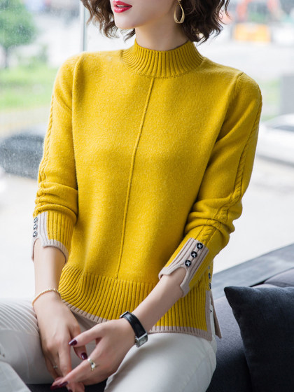 Half High Collar Patchwork Long Sleeve Knit Pullover