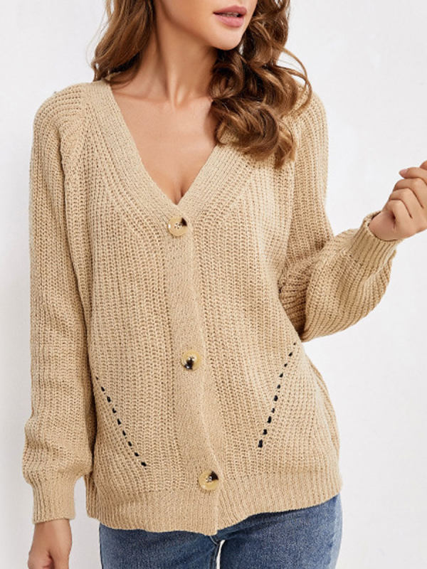 V-neck Solid Color Loose Casual Sweater Cardigan
