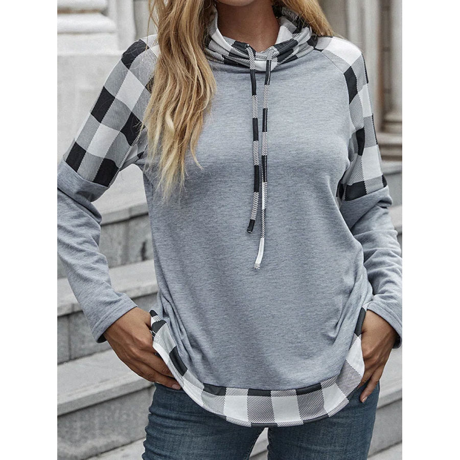 

Check Print Stitching Casual Loose Long-sleeved T-shirt