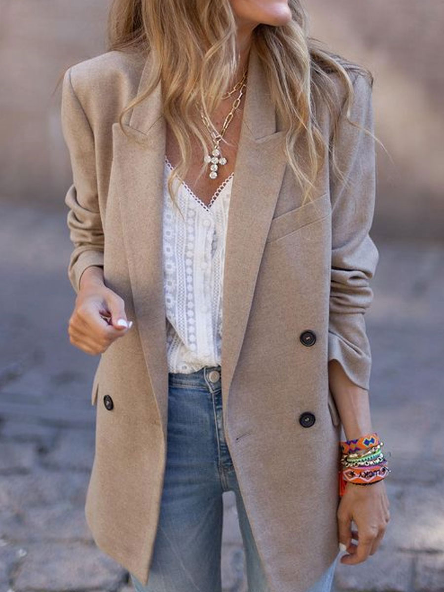Fashion Solid Color Lapel Long Sleeve Casual Coat