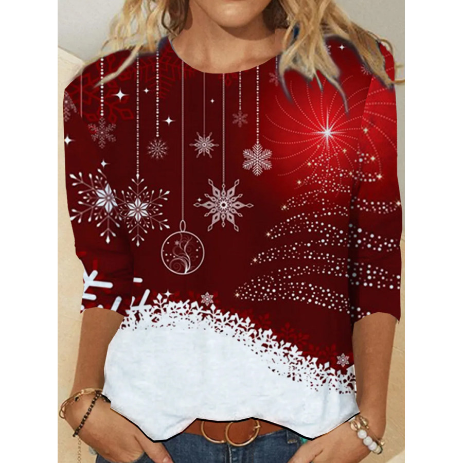 

Casual Christmas Print Crew Neck Long Sleeves T-shirt