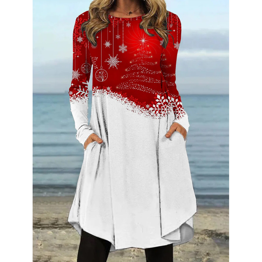 

Christmas Print Round Neck Casual Long-sleeved Dress